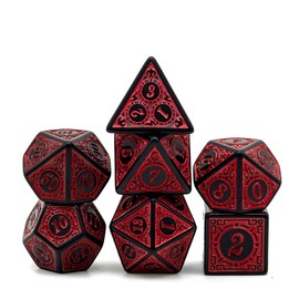 DND Dice Polyhedral Dice Set - 7 Pieces for Dungeon and Dragons MTG RPG D&D D20, D12, D10, D8, D6, D4 (Red Engraving Pattern) (Pink)