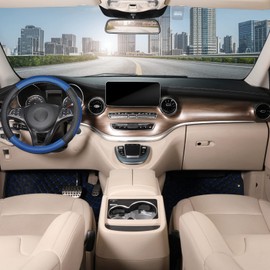 SEG Direct Black and Blue Microfiber Leather Auto Car Steering Wheel Cover Universal 15 inch