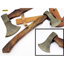 DIST AX-257, Custom Handmade Damascus Steel 13.00 Inches Axe - Gorgeous and Solid Rose Wood Handle
