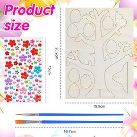 Auirshiky Set of 6 Easter Tree Craft Set, Wooden Easter Eggs for Painting Set, Easter Decoration Crafts Children, Wooden Pendant Easter for Painting, 48 Easter Eggs, 2 Types of Oil Brushes, 1 Diamond