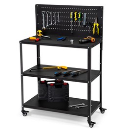OLBRUS 50.4 X 33.4 Inch Workbench,Heavy Duty 200LBS Steel Work Bench with Pegboard and Lockable Wheels, Rolling Tool Storage Work Table for Garage Workshop Warehouse MDF