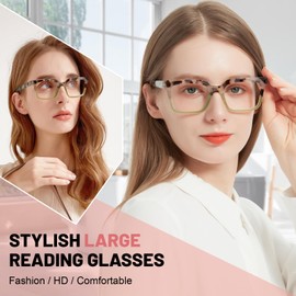 MARE AZZURO Oversized Reading Glasses 1.0+ Women, Leopard+green Big Readers 1.00, Fashion Large Reading Glasses 1.0 1.25 1.5 1.75 2.0 2.25 2.5 2.75 3.0 3.5