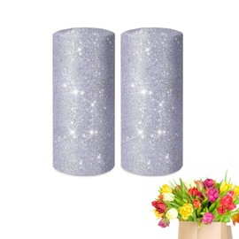 2 Rolls Silver Glitter Tulle Rolls, Wide Sparkling Tulle Roll Glitter, Fabric Ribbon Roll Spool for Wrapping Ribbon, Home Decor, Birthday Wedding Decoration, DIY Sewing Material