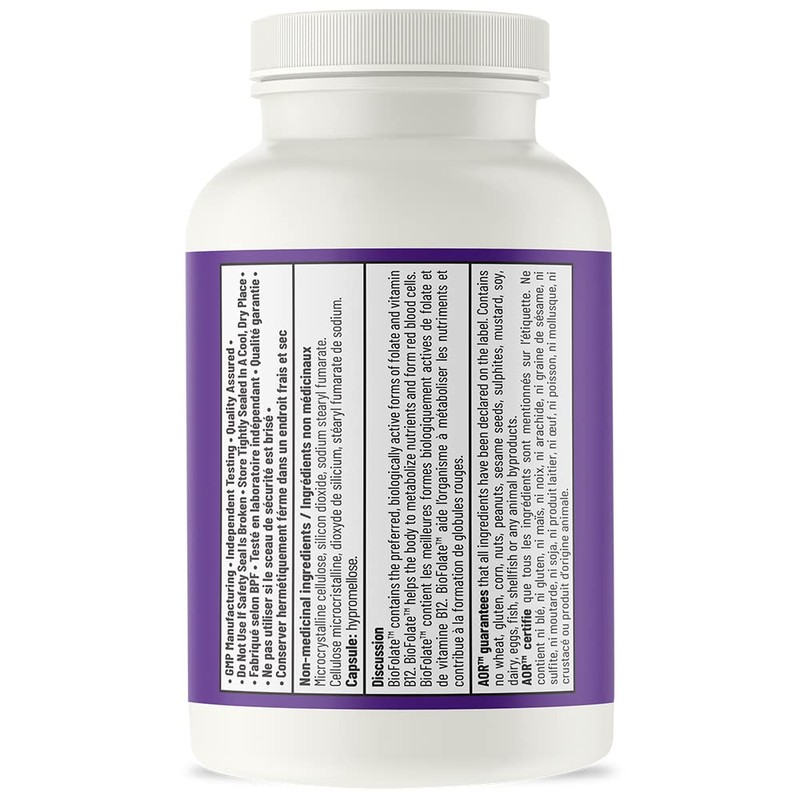 AOR - BioFolate 1mg, 30 Capsules - L-5-MTHF Plus B12