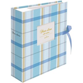 Nakabayashi 1PLW-201-3-B Album with Window and Ribbon, Pocket Album, 200 Sheets of 200 L Tiers, Checkered Blue