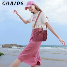 CORIOS Canvas Shoulder Bag, Women's Handbag, Large Capacity Shoulder Bag, Casual Handbag, Multifunctional Tote Bag, Carry Bag for Shopper, Work, Travel, purple, messenger