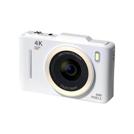 4K Digital Camera, 4800W Pixels, 2.8inch HD Screen, 16x Digital Zoom, AF Autofocus, Built in Flash, Comes with Beauty Filter for Kids Digital Camera (White)