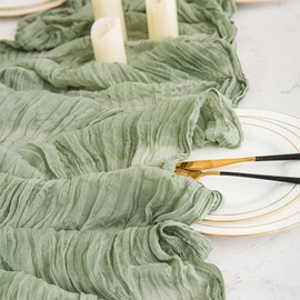 U-LIAN 4pack Sage Green Cheesecloth Table Runner 10ft Boho Gauze Cheese Cloth Table Runner 35x120 Inch Rustic Sheer Table Runner for Wedding Bridal Baby Shower Birthday Party Table Decoration