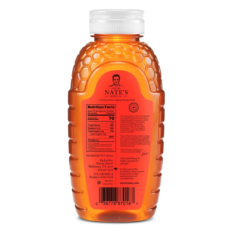 Nate's California 100% Pure, Raw & Unfiltered Honey - 16