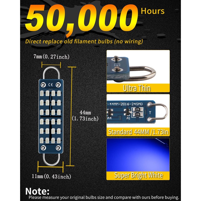 Qasim 44mm(1.73") LED Loop Bulb Bright Blue,No-Polarity 12V 211-2 212-2