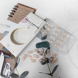 24Pcs Valentines Day Press on Nails Short Square Red Acrylic Nail Kit Nude Fake Nails Press ons Glossy White Glue on Nails Full Cover Nail Art Litter Heart False Nails for Women Acrylic Manicure Salon