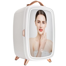 VEVOR Mini Fridge for Bedroom, 6L, Luxury Cosmetic Fridges - LED Light & HD Mirror, AC/DC Portable Mini Fridge for Car Dorm Office, Compact Personal Fridge for Beauty Face Mask Beverage Chill, White
