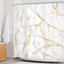 NEWsely Abstract Gold White Marble Shower Curtain 72Wx72H Inch Modern Crack Line Luxury Texture Geometric Aesthetic Shower Curtain Bathroom Set Unique Waterproof Bath Decoration Accessories Home Decor