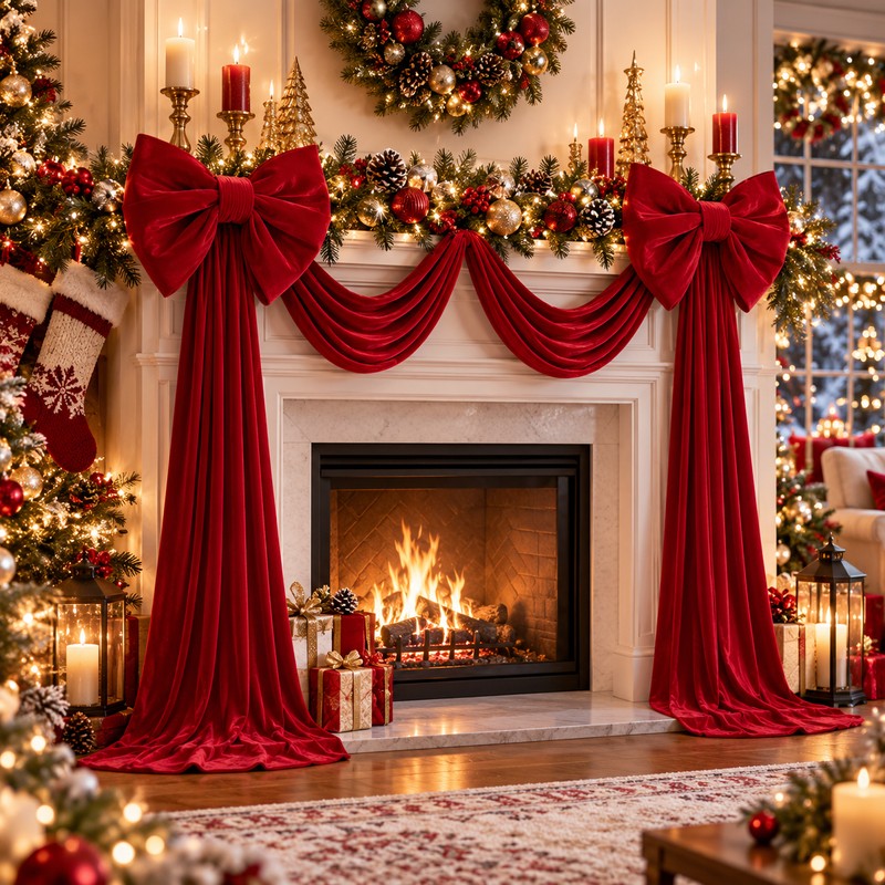 Oversized Velvet Christmas Bow with Long Tails, 15.75 x 70.8