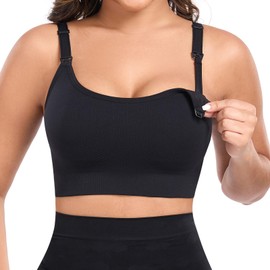 Angelhood Women's Wirefree Minimizer Nursing Sports Bra - Full Coverage Unpadded Large Bust Light Support, Black(XL)