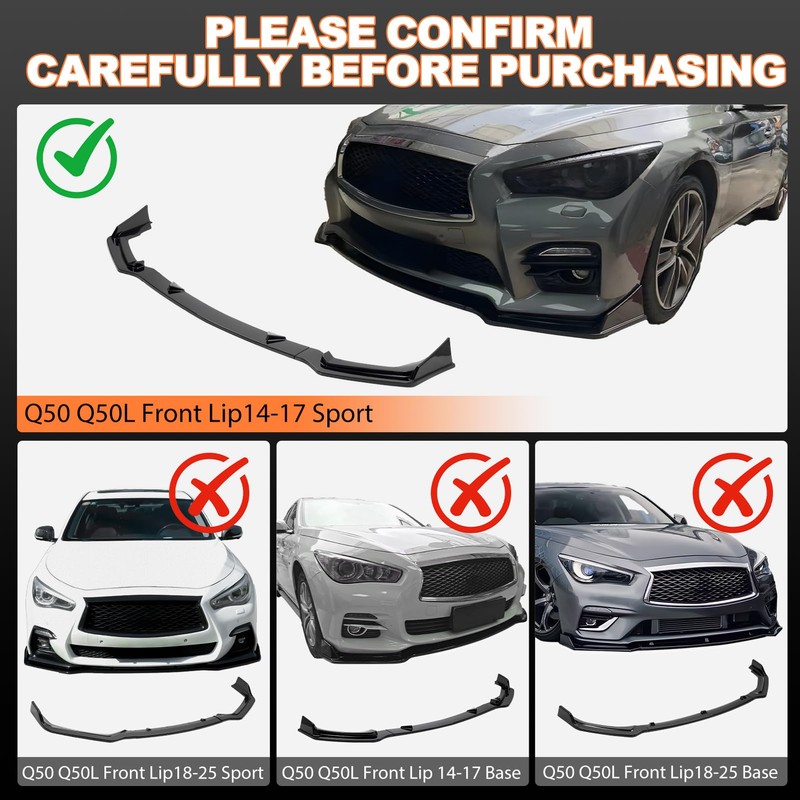 JTFF Front Bumper Spoiler Lip Compatible with 2014-2017 Infiniti Q50
