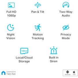 Tapo TP-Link Tapo Smart Pan/Tilt Indoor Security Camera, 360 Motion Tracking, 1080p Full HD WiFi Camera for Pet/Baby, Night Vision, 2-Way Audio, 128 GB Local Storage, Works w/Alexa & Google (Tapo C200)