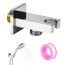 Wefehef Wall Connection Elbow with Shower Holder Chrome Brass Hose Connection with Wall Shower Holder Wall Connection with Shower Head Holder G 1/2 Inch Universal Shower Connection Elbow Hand Shower