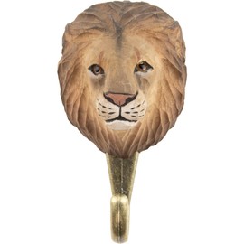 WILDLIFEGARDEN Wildlife Garden WG4532 Lion Hook - Hand Carved Animal Hook Made of Wood and Metal - Collection of African Animals