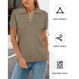 Arach&Cloz Womens Wool Blend Sweater Dressy Polo Shirts Golf 2025 Spring Loose Summer Outfits Trendy Cashmere Short Sleeve Business Casual Collared Work Tops Khaki XL