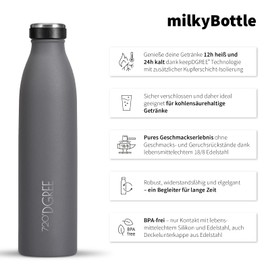 720°DGREE Stainless Steel Drinking Bottle ‘milkyBottle’ – 750 ml – BPA-Free, Leak-Proof – Suitable for Carbonated Drinks, Thermos Flask for Carbonated Drinks, University, Fitness, Outdoors, Camping