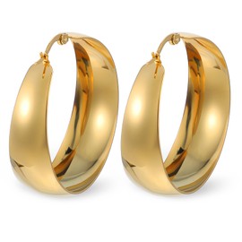 MBAIYO 1 Pair Gold Hoop Earrings for Women, Thick Earrings, Hypoallergenic, Chunky Golden Earrings, Lightweight Earrings, Hoop Earrings, Large Huggie Teardrop Stud Earrings, Gift for Women and Girls