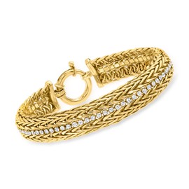 Ross-Simons 1.40 ct. t.w. CZ 2-Row Wheat-Chain Bracelet in 18kt Gold Over Sterling. 7 inches