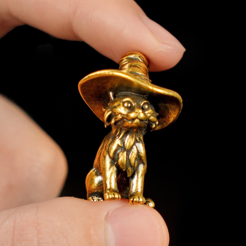 CHOVY Retro Handcrafted Witch Cat Ornament - 100% Solid Brass