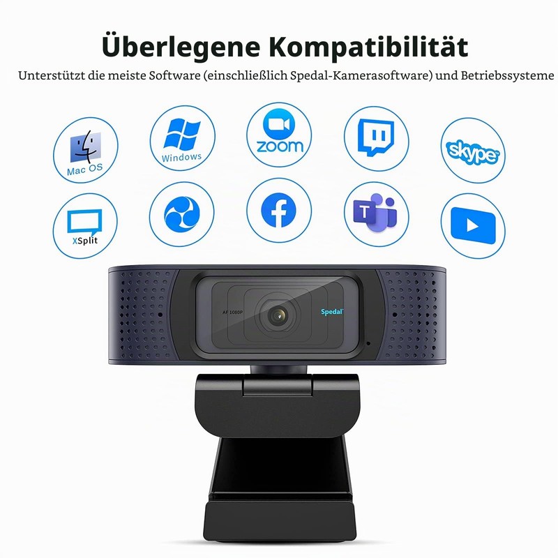 Spedal 1080p Full HD Webcam with Auto Focus, Dual Microphone