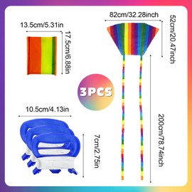 SAIIURV 3 Pieces Rainbow Kite For Children, Kids Pocket Kite Toys, Colorful Easy Flyer Kite, Outdoor Beach Game Single Line Flying Kites for Kids Adult, Kite for Beginner, Gift to Boys Girls (Rainbow)