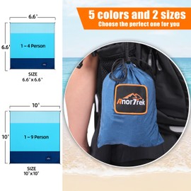 AnorTrek Beach Blanket Sandproof, Extra Large Beach Mat, Sand Free Mat Quick Drying, Lightweight, Soft & Durable Mat for Beach, Yard (Sky Blue & Blue & Dark Blue, 10 x 10 FT (1～9 Person))