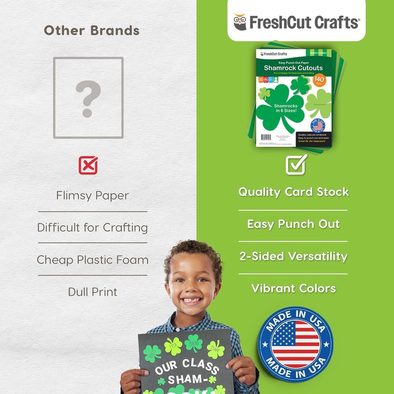 FreshCut Crafts 140 Piece Shamrock Cutouts Set: Pre-Cut Green Irish