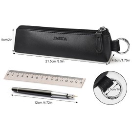 Fmeida PU Leather Pencil Pen Case Slim Design Pens Bag Plain Pencil Pouch Compact Size for Student Middle School College Office (Black)