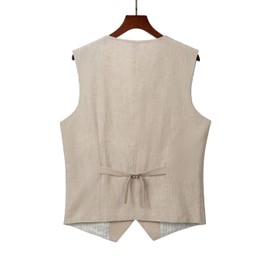 SOLOVEDRESS Men's Summer Leisure Cotton Linen Suit Vest Dress V Neck Waistcoat for Party and Beach(Beige,XXL)