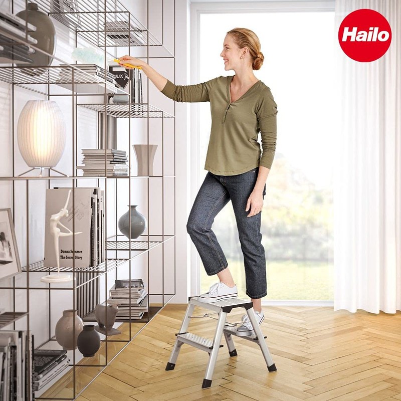 Hailo 4442-701 D60 Standardline, Aluminum, 2-Step Stool/Step Ladder