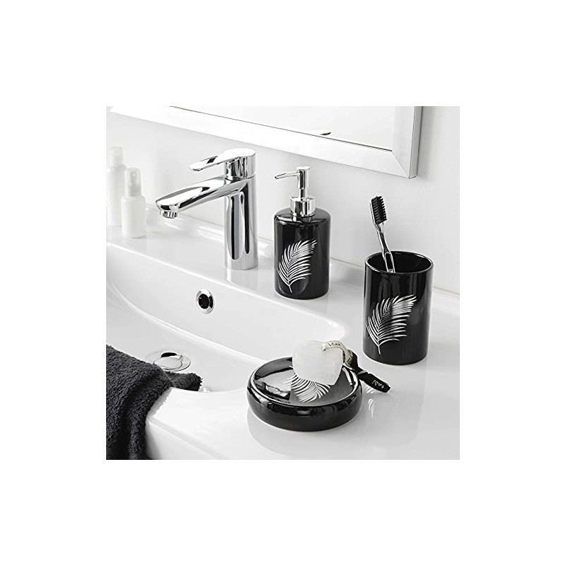 Douceur d'Intérieur Soap Dispenser, Ceramic, Black/Silver, Distributeur Savon