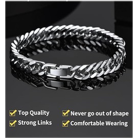 EYLEER Stainless Steel Bracelets for Men Women 8/12mm Cuban Link Chain Sliver Black Plated Hip Hop Link Mens Bracelet Valentine's Day Father's Day Thanksgiving Day Birthday Christmas Gift Stocking Stuffer for Men Father Boyfriend Grandpa (9inch-23cm, Sil