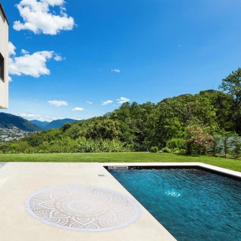 LIFKOME Unique Round Beach Towel Mandala Bath Towel Microfibre Sand