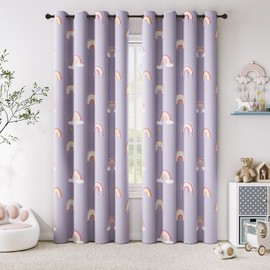 Vangao Boho Girls Blackout Curtains Purple for Kids Room 84 Inch Length, Rainbow Window Drapes for Living Room Nursery Thermal Grommet Insulated Room Darkening Curtains Bedroom, 2 Panels