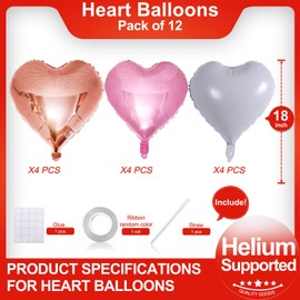 Rose Gold Heart Shaped balloons Pack of 12,18 Inch White Love Valentine Balloons Pink Heart Romantic Balloons For Valentines Day Propose Marriage Wedding Bridal Shower Engagement Party Decorations