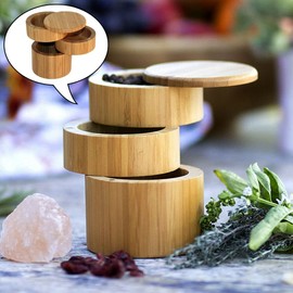 Spice Box with 3 Levels Magnetic Closure, Bamboo Spice Box, Diameter 9 x Height 13 cm, Food Storage, Gift Idea Spice Dispenser