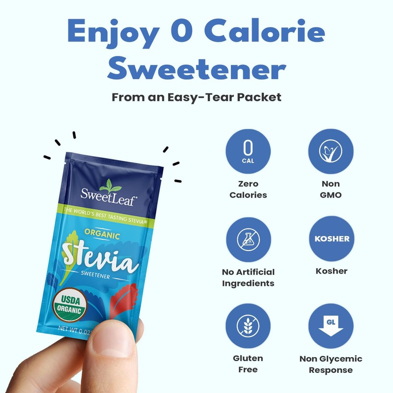 SweetLeaf Organic Stevia Packets - Zero Calorie Stevia Powder, No