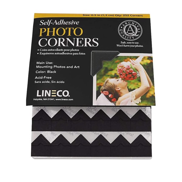Lineco Self-Adhesive Photo Corners, Archival Quality Acid-Free Pressure Sensitive, 0.5 Inch, Useful for Scrapbooking Mounting on Mat Boards DIY (Pack of 252) Black