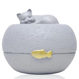 Moerptes Pet Urns for Loving Memory, Cat's Sleeping Love Resin Cremation Urn for Ashes, A Dreamy Resting - Place with Golden Fish for Medium Or Small Sized Cats