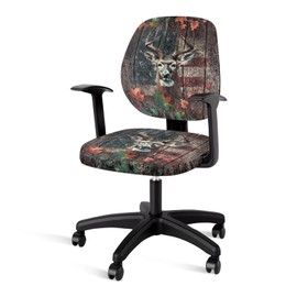 Poceacles Vintage American Flag Print Office Chair Cover Deer Universal Desk Chair Cover Computer Chair Slipcovers Furniture Protector for Office Home
