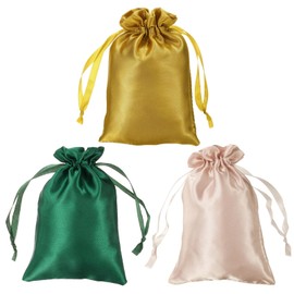 PATIKIL Satin Bags with Drawstring, 30 Pack 6x8 Inch Wedding Favor Bags Mini Gift Packaging Bags for Birthday Christmas Jewelry Party, Green Champagne Gold Tone