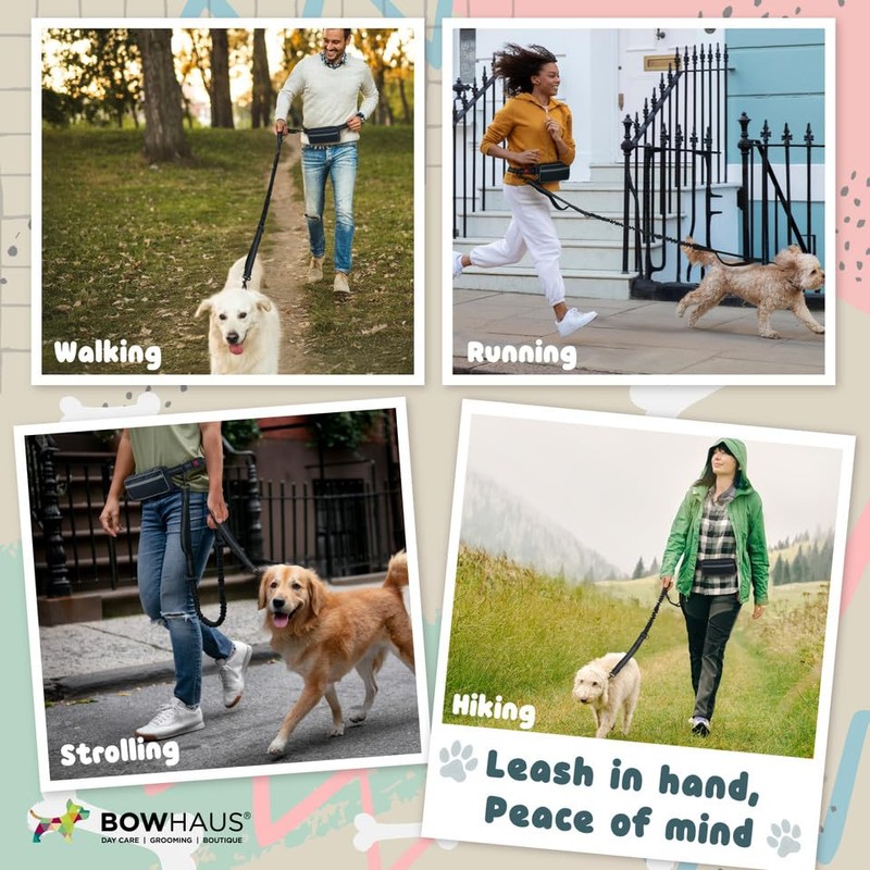 BOWHAUS Hands Free Dog Leash with Zipper Pouch, Adjustable Waist