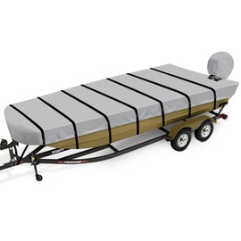 Caminor Jon Boat Cover 18ft, 900D Heavy Duty Trailerable Waterproof Jon Boat Cover 18 Foot with Motor Cover, Marine Grade Canvas,Gray