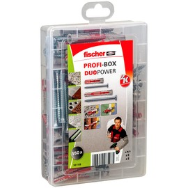 fischer Professional Box DuoPower Short/Long + Screw, Pre-Sorted Dowel Box with 150 DuoPower Dowels and Screws, Universal Set for Numerous Building Materials and Fixings
