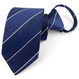 Elfeves Mens Pre-tied Adjustable Zipper Skinny Necktie Navy Wide Stripe 3.15 inch Clip on Slim Ties For Teen Boys